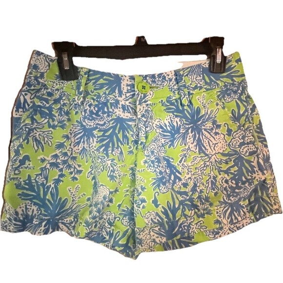 PREOWNED LILLY PULITZER THE CALLAHAN SHORTS GREEN BLUE WOMENS SIZE 00 - Picture 1 of 6